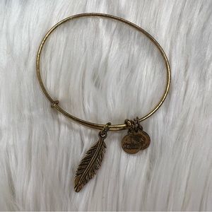 Alex and Ani Rafaelian Gold Feather Charm Bangle Bracelet